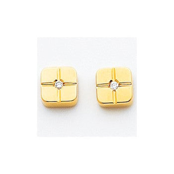 14k Yellow Gold Polished Geometric with CZ Post Earrings