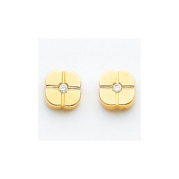 14k Yellow Gold Polished Geometric with CZ Post Earrings