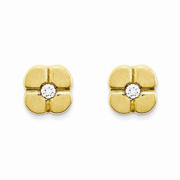 14k Yellow Gold Polished Geometric with CZ Post Earrings