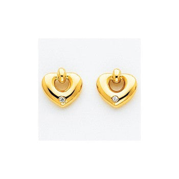 14k Yellow Gold Polished Heart with CZ Post Earrings