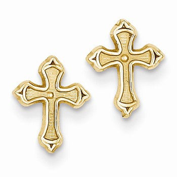 14k Yellow Gold Polished Cross Post Earrings