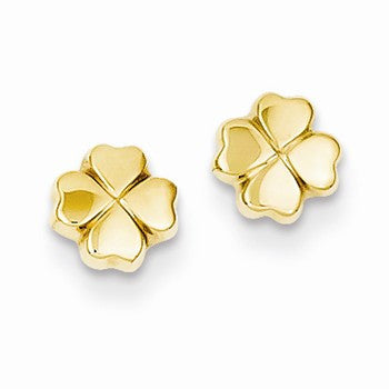 14k Yellow Gold Polished 4-Leaf Clover Post Ear, Jewelry Earrings