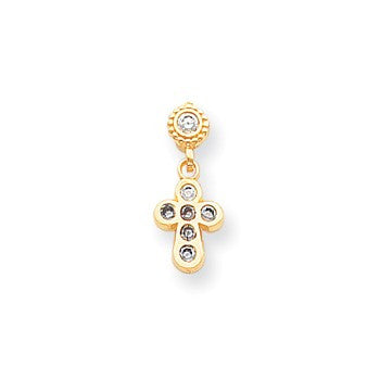 14k Yellow Gold Polished CZ Cross Dangle Post Earrings