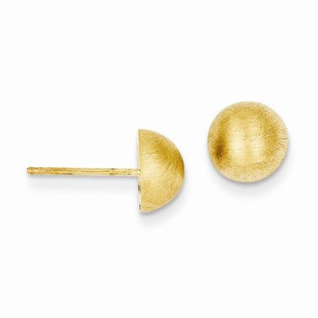 14k Yellow Gold Hollow Satin 8.00mm Half Ball Post Earrings
