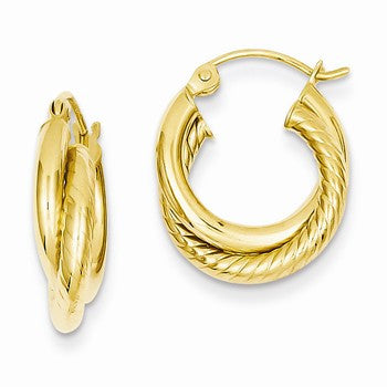 14k Yellow Gold Polished Twisted Double Hoop Earrings