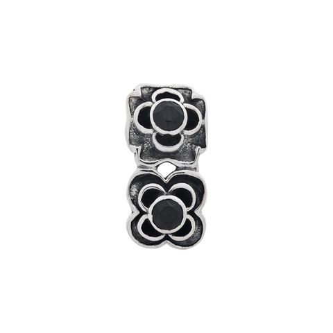 Black CZ Connector Charm Bead in Sterling Silver