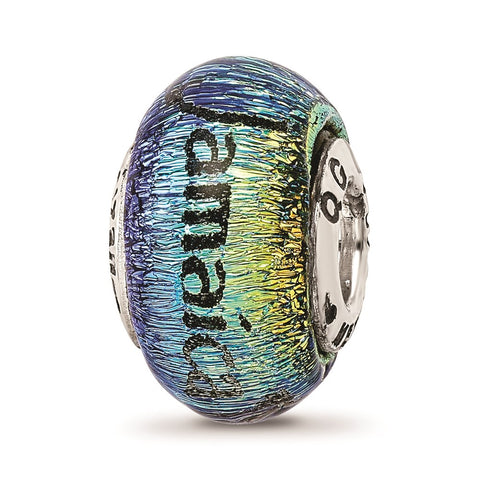 Jamaica Orange Dichroic Glass Charm Bead in Sterling Silver