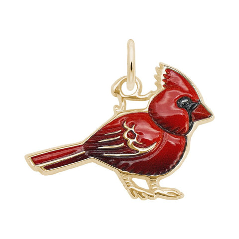 Painted Cardinal Charm in Yellow Gold Plated