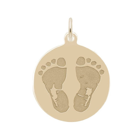Baby Feet Disc Charm in Yellow Gold Plated