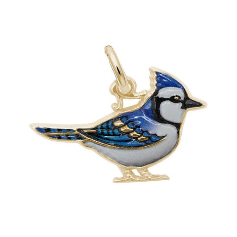 Painted Blue Jay Charm In Yellow Gold