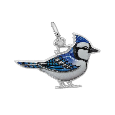Painted Blue Jay Charm In Sterling Silver