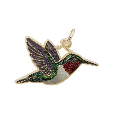 Painted Hummingbird Charm In Yellow Gold
