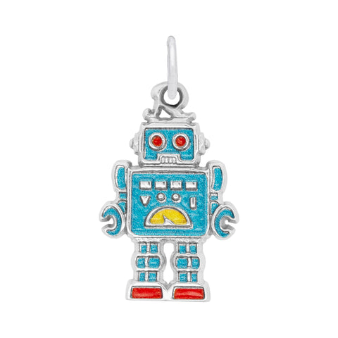 Painted Robot Charm In Sterling Silver