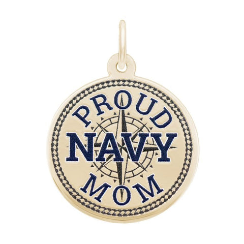 Proud Navy Mom Disc Charm In Yellow Gold