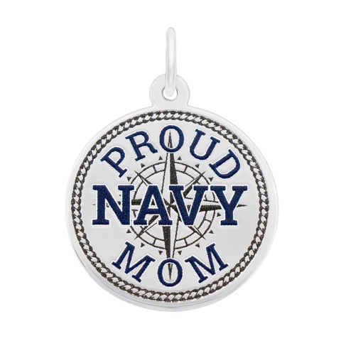 Proud Navy Mom Disc Charm In 14K White Gold