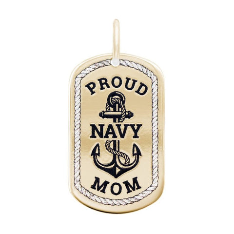 Proud Navy Mom Dog Tag In Yellow Gold