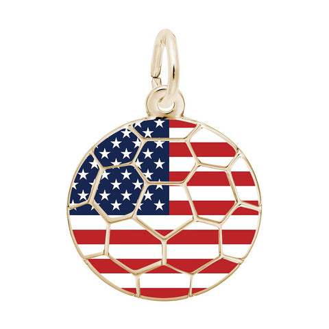 Painted World Soccer – American Flag Charm in Yellow Gold Plated