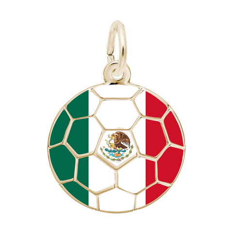 Painted World Soccer – Mexican Flag Charm in Yellow Gold Plated