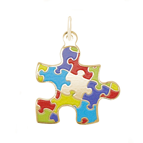 Painted Puzzle Piece Charm In Yellow Gold