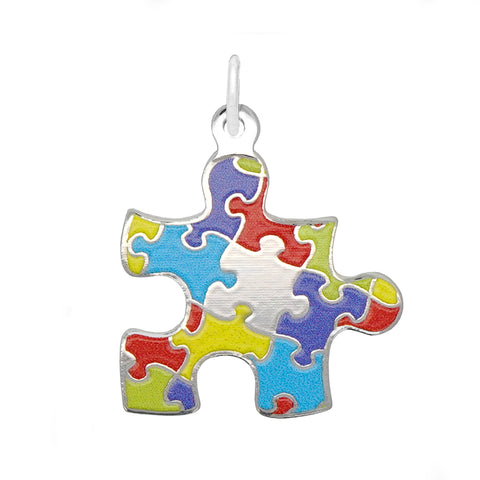 Painted Puzzle Piece Charm In 14K White Gold