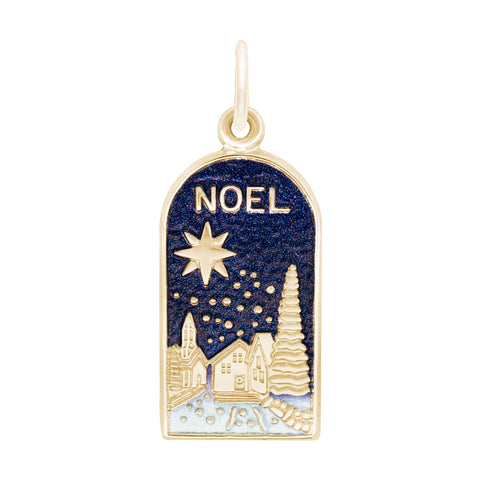 Painted Noel Scene Charm in Yellow Gold Plated