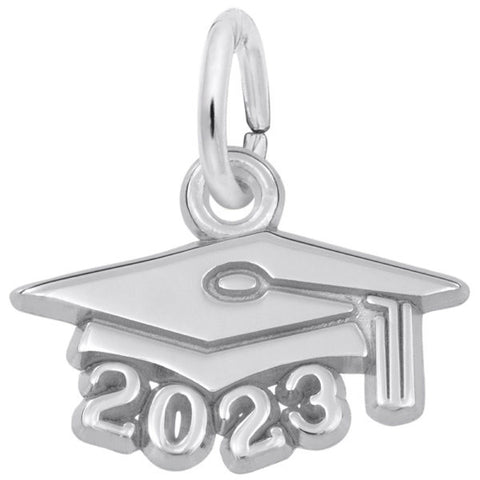 Grad Cap 2023 Charm In 14K White Gold