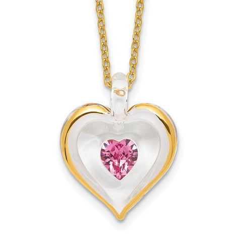 October Gold Trim Swarovski Birthstone Heart Necklace