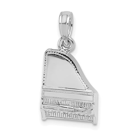14k White Gold 3-D Grand Piano w/Moveable Lid Pendant