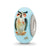 Blue Hand Painted Wisdom Owl Glass Charm Bead in Sterling Silver