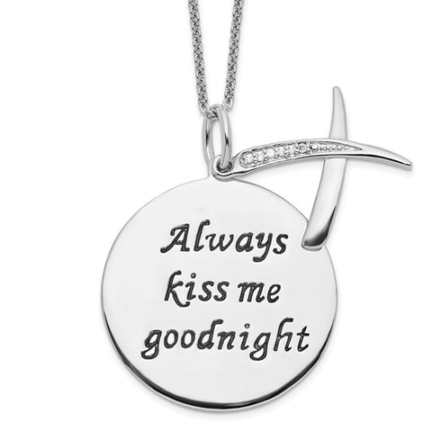 Sterling Silver Antiqued CZ Always Kiss Me Goodnight Necklace