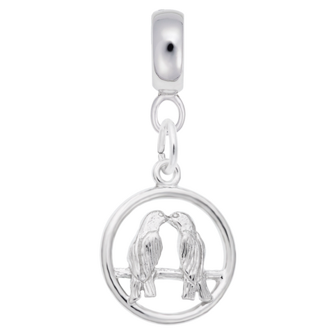 Love Birds Charm Dangle Bead In Sterling Silver