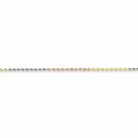 14K Tri-Color Gold Diamond-Cut Rope Chain Bracelet