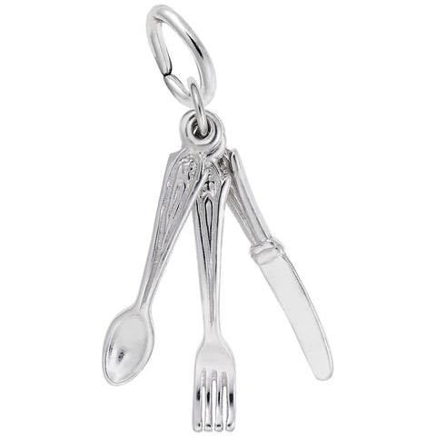 Utensils Charm In 14K White Gold