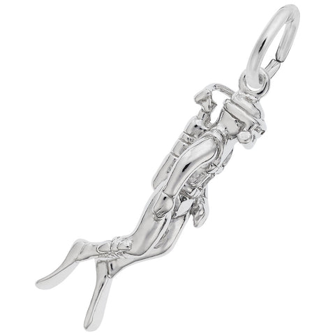 Scuba Diver Charm In 14K White Gold