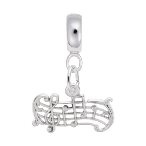 Music Staff Charm Dangle Bead In Sterling Silver