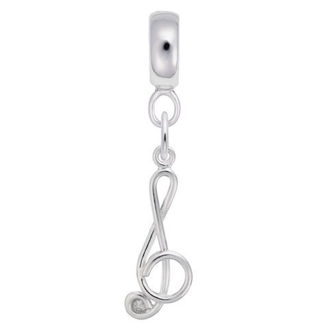 Treble Clef Charm Dangle Bead In Sterling Silver