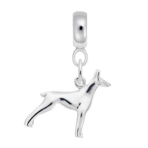 Doberman Dog Charm Dangle Bead In Sterling Silver