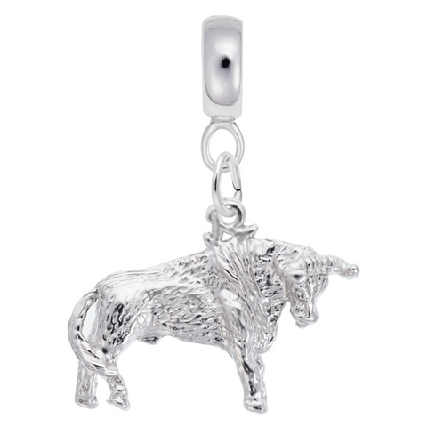 Bull Charm Dangle Bead In Sterling Silver