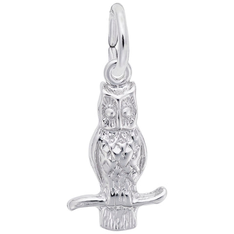 Owl Charm In 14K White Gold