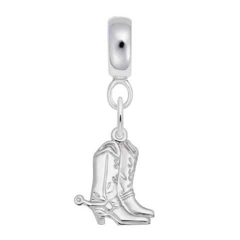 Cowboy Boots Charm Dangle Bead In Sterling Silver