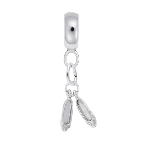 Ballet Shoes Charm Dangle Bead In Sterling Silver