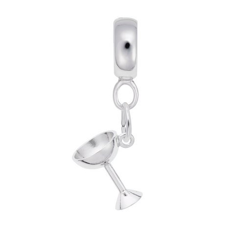 Champagne Glass Charm Dangle Bead In Sterling Silver
