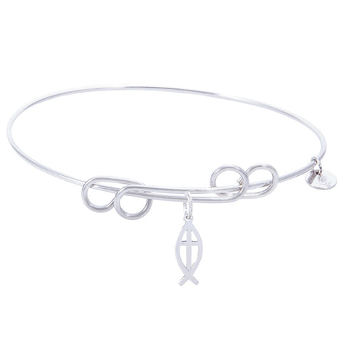 Sterling Silver Carefree Bangle Bracelet With Ichthus Charm