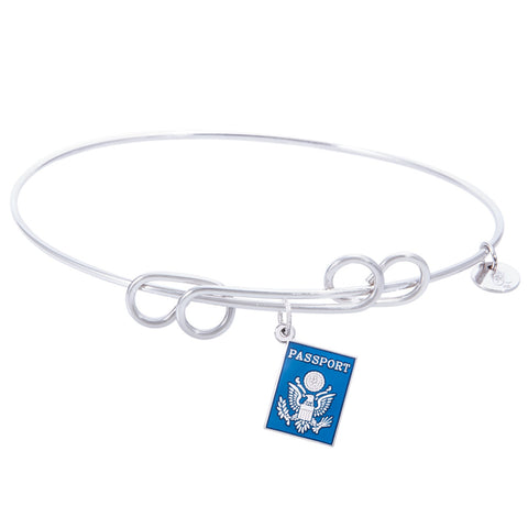 Sterling Silver Carefree Bangle Bracelet With Passport Charm