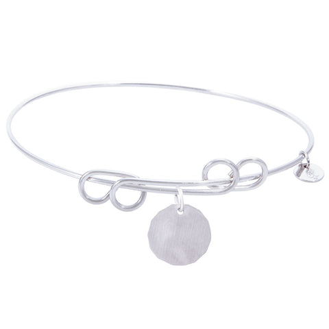 Sterling Silver Carefree Bangle Bracelet With Plain Charm Tag Charm