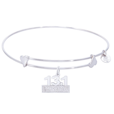 Sterling Silver Sweet Bangle Bracelet With Marathon 13.1 W/Diamond Charm