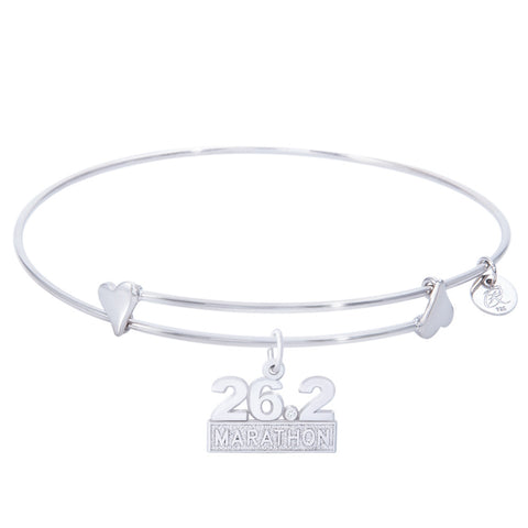 Sterling Silver Sweet Bangle Bracelet With Marathon 26.2 W/Diamond Charm