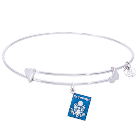 Sterling Silver Sweet Bangle Bracelet With Passport Charm