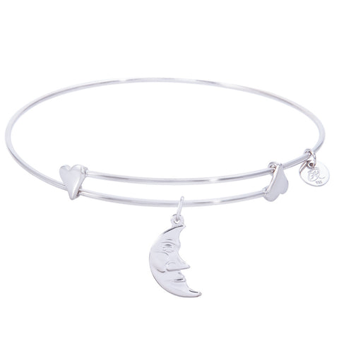 Sterling Silver Sweet Bangle Bracelet With Halfmoon Charm