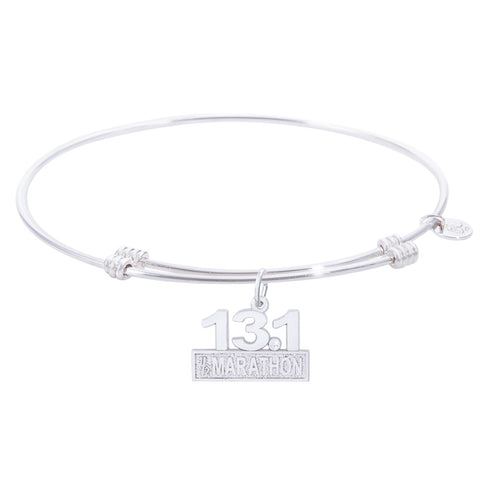 Sterling Silver Tranquil Bangle Bracelet With Marathon 13.1 W/Diamond Charm